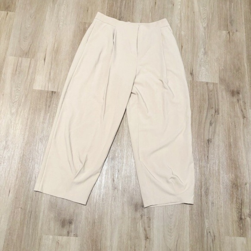 ASOS EDITION Women Cream Beige Pleated Wide Leg High Waist Trousers Size US 14
